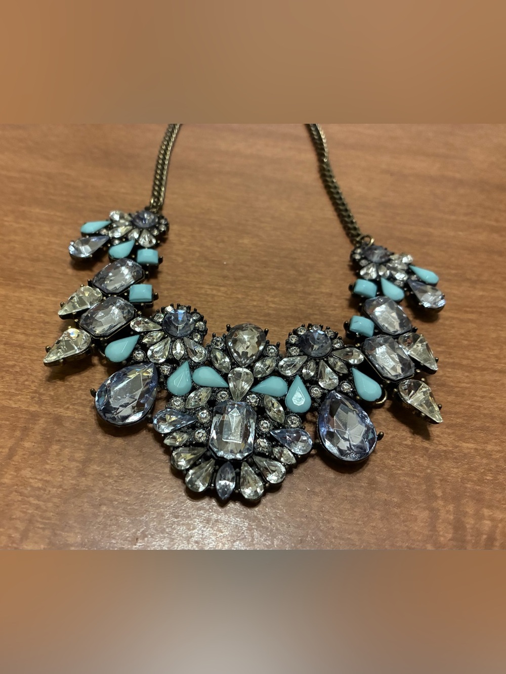 BaubleBar Turquoise and Clear Crystal Bib Necklace — Like New